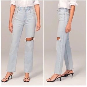 Abercrombie & Fitch The '90s Straight Ultra High Rise Distressed Light Jeans 27